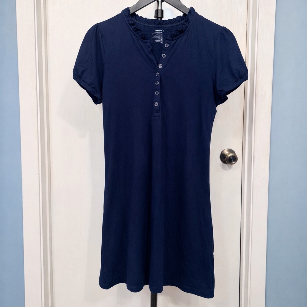 Old Navy Navy Blue Ruffle Neck Button Front Dress Size Large Casual
